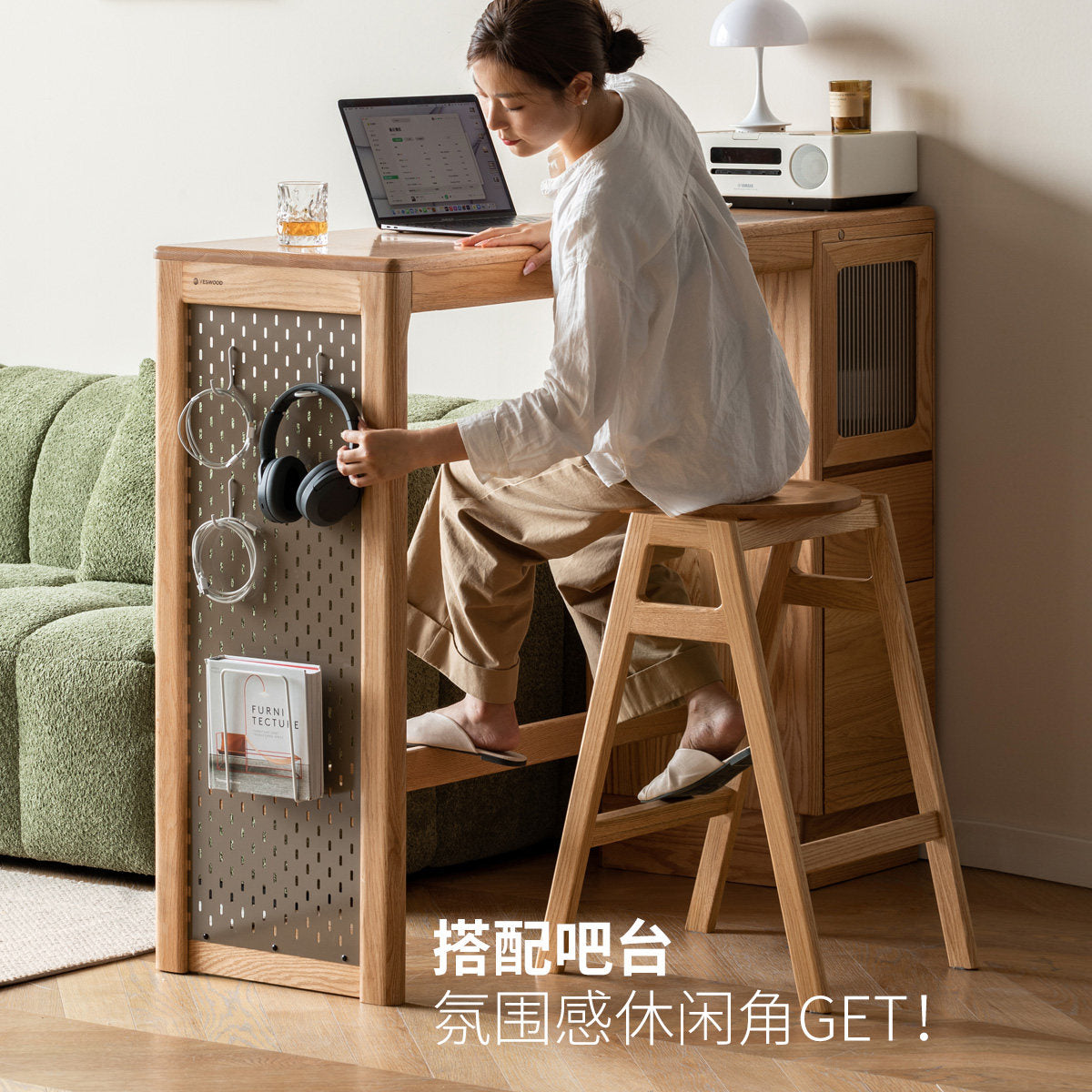 实木高脚吧台凳橡木结实高脚凳现代简约可叠放高凳子
